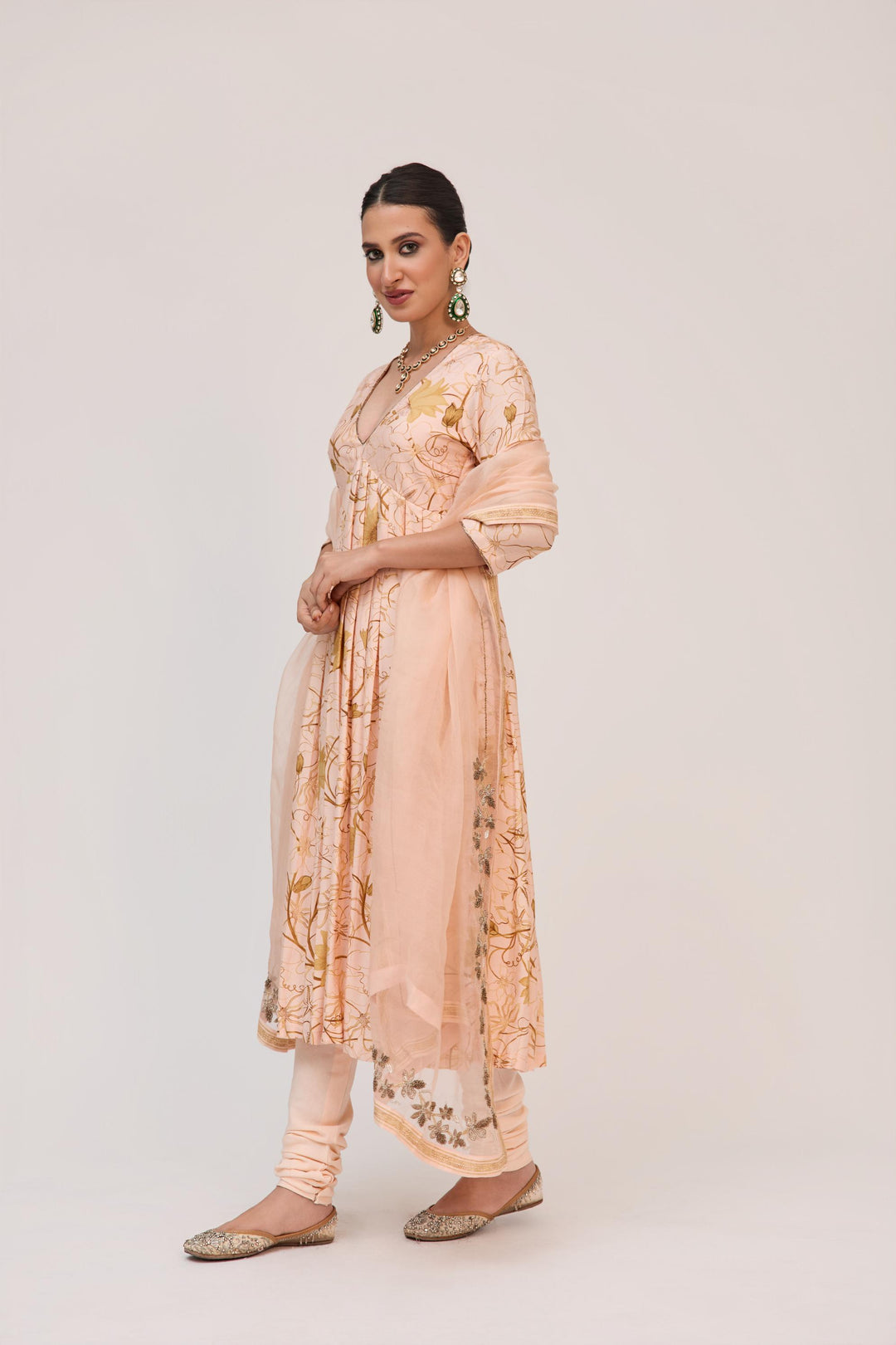 Krishna Kamal Anarkali Set With Dupatta Soft Peach