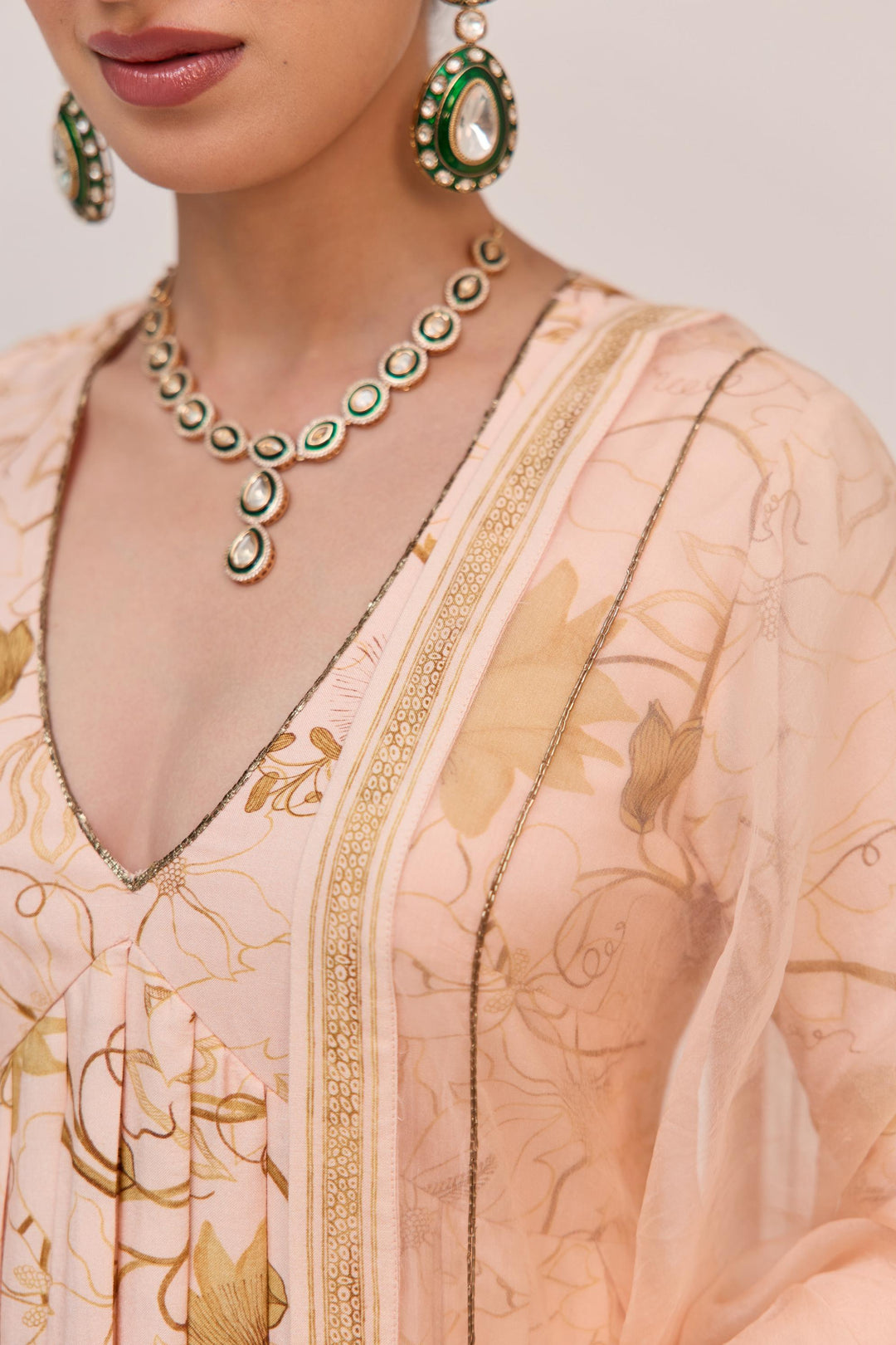 Krishna Kamal Anarkali Set With Dupatta Soft Peach