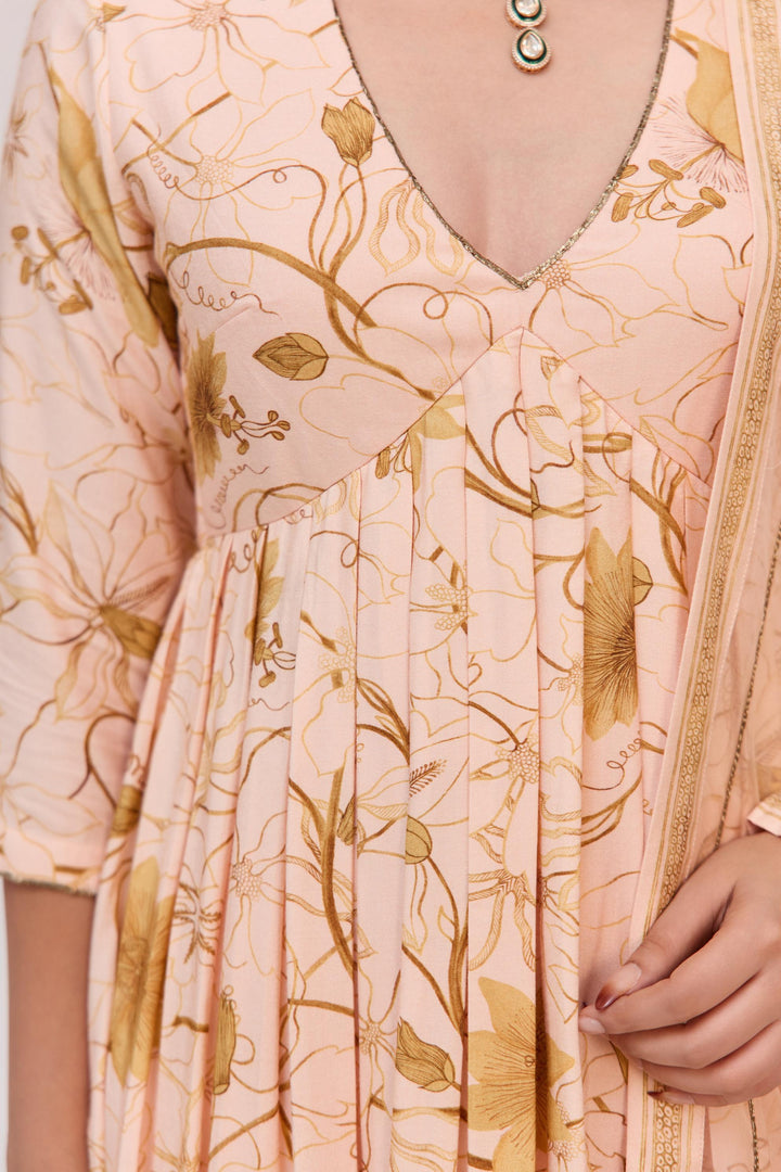 Krishna Kamal Anarkali Set With Dupatta Soft Peach