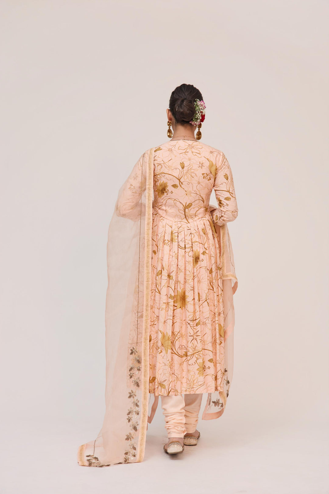 Krishna Kamal Anarkali Set With Dupatta Soft Peach