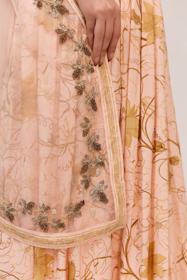 Krishna Kamal Anarkali Set With Dupatta Soft Peach