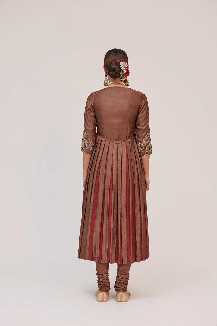 Lotus Bloom Anarkali Set With Dupatta In Dark Brown