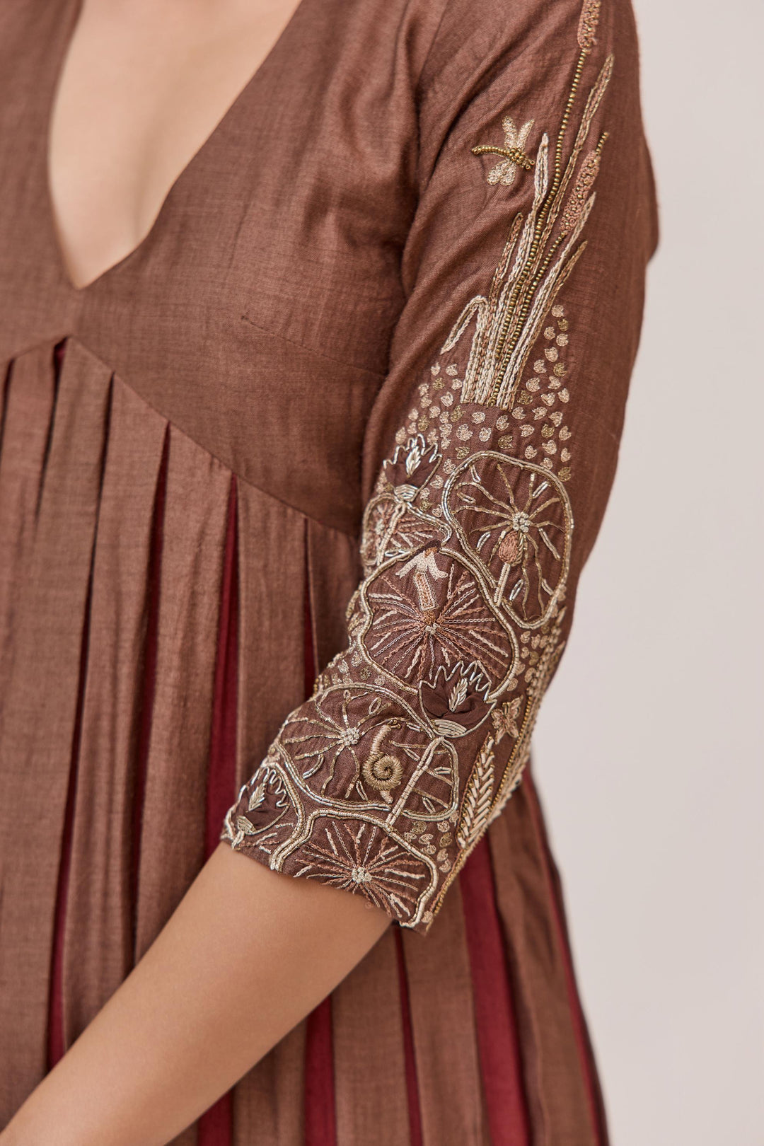 Lotus Bloom Anarkali Set With Dupatta In Dark Brown