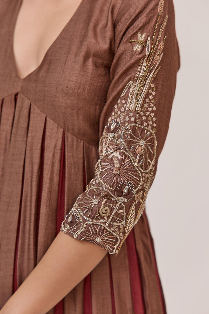 Lotus Bloom Anarkali Set With Dupatta In Dark Brown