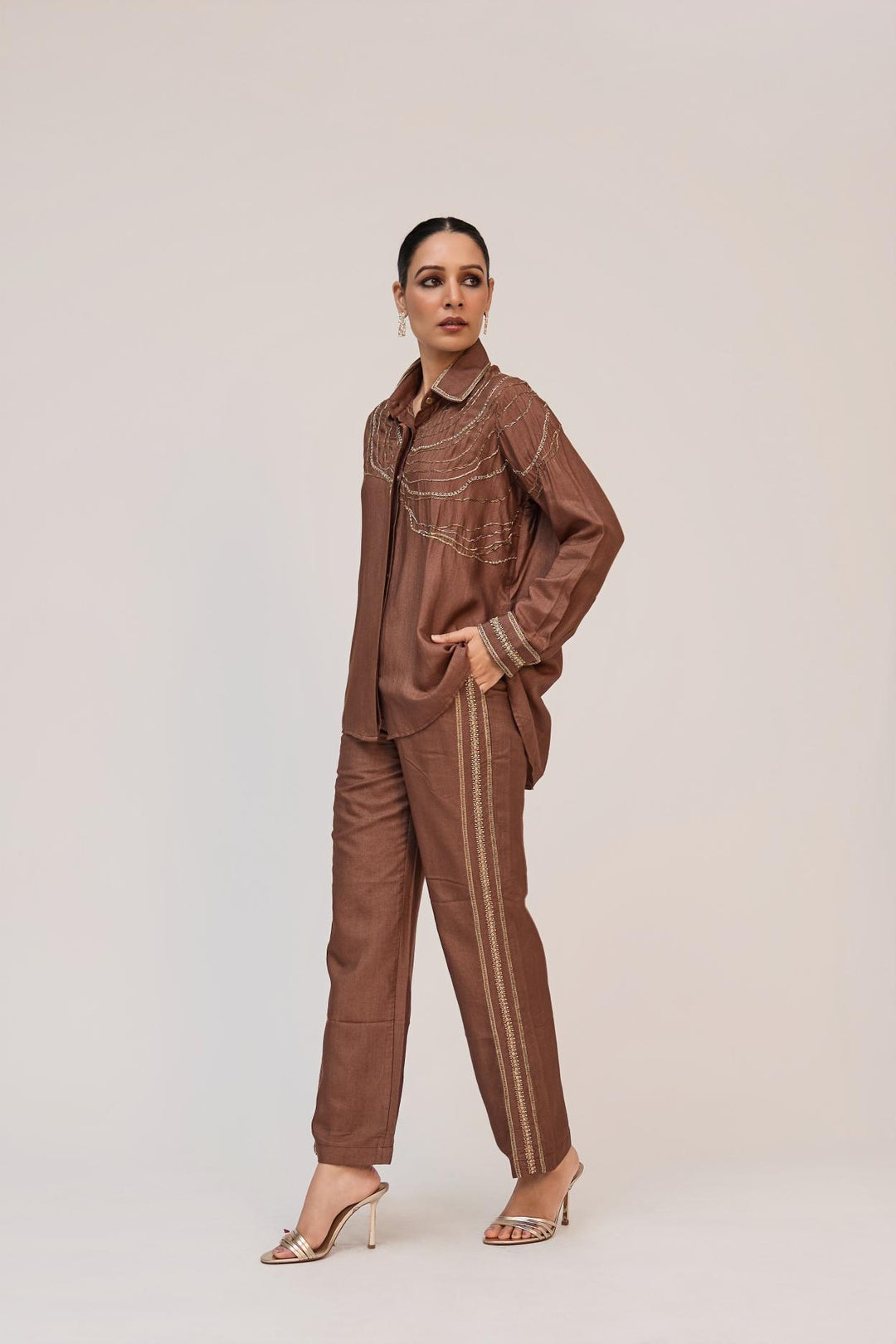 Tree Trunk Co-Ord Set In Dark Brown