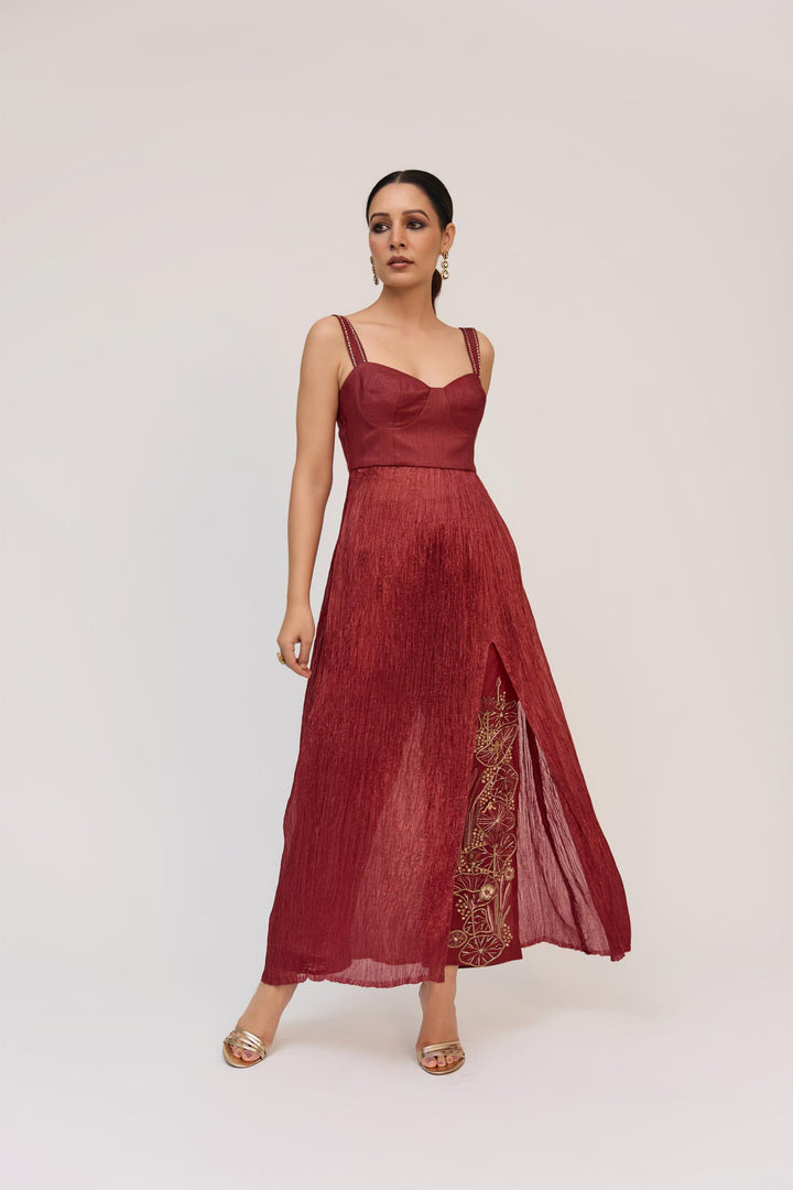 Lotus Bloom Kurta Set Mahogany Red