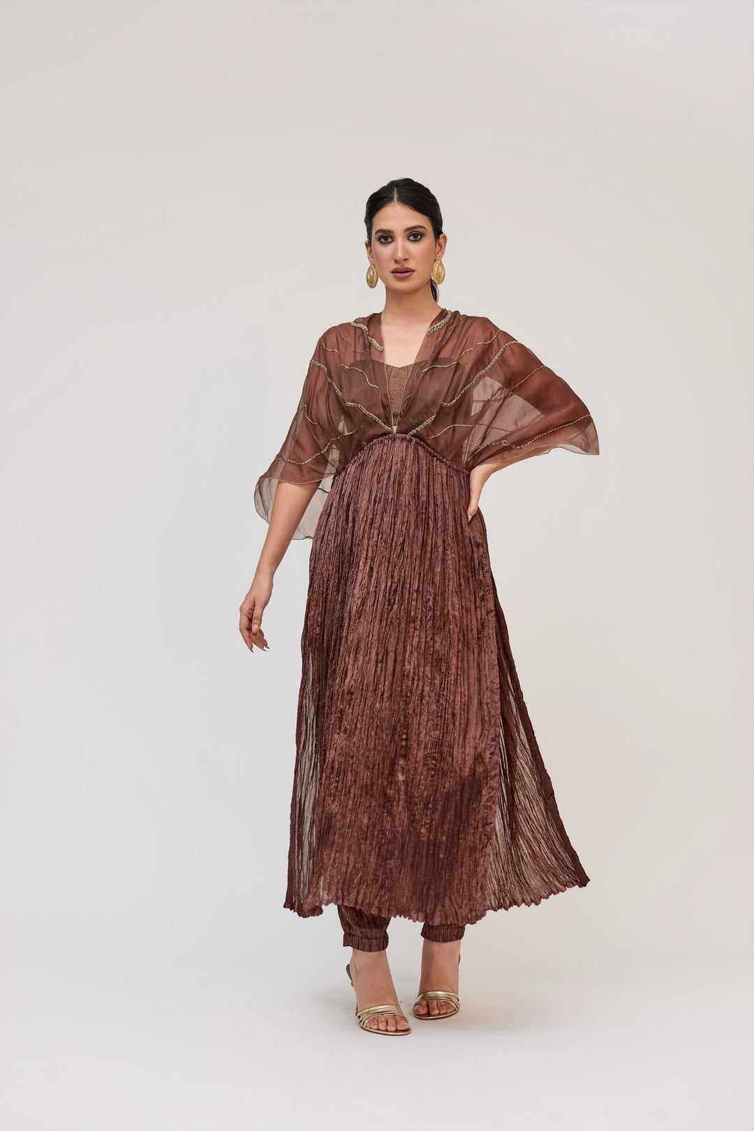 Tree Trunk Overlay Dress With Pants In Dark Brown