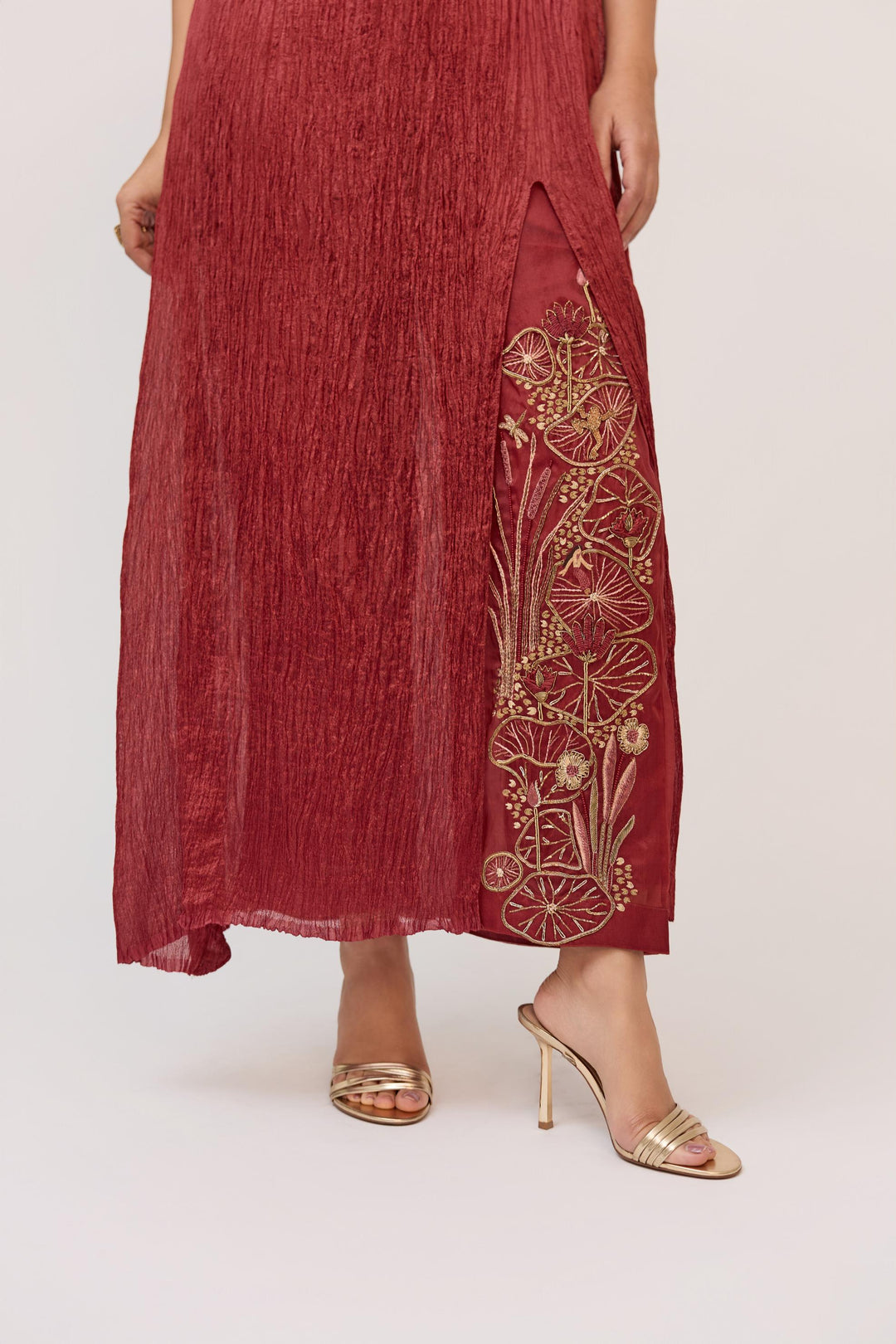 Lotus Bloom Kurta Set Mahogany Red