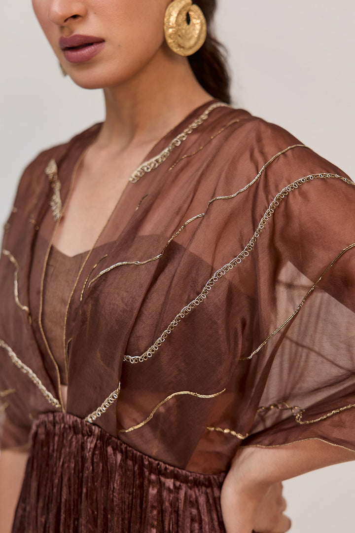 Tree Trunk Overlay Dress With Pants In Dark Brown