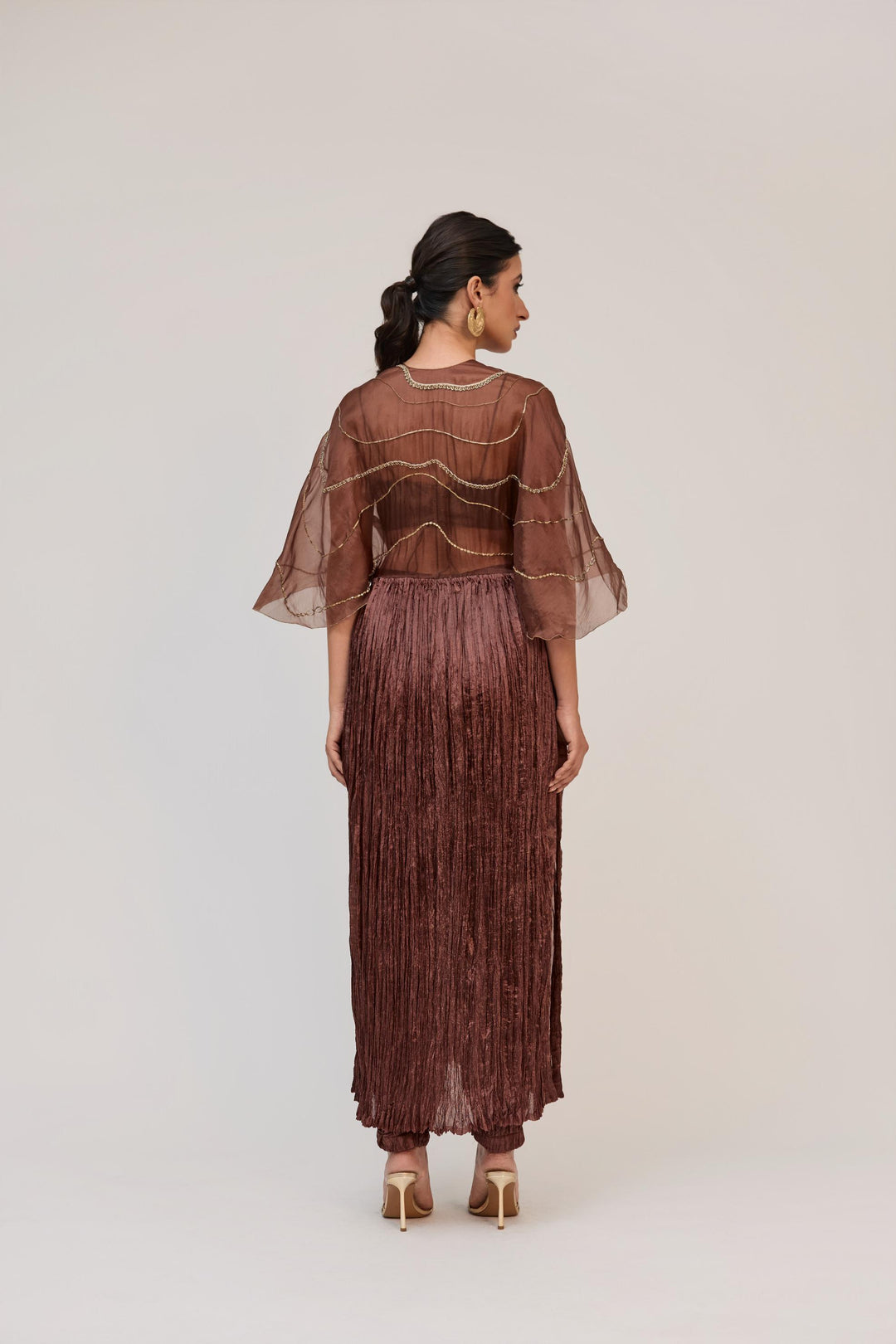 Tree Trunk Overlay Dress With Pants In Dark Brown