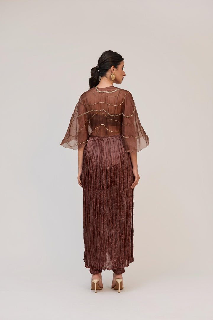 Tree Trunk Overlay Dress With Pants In Dark Brown