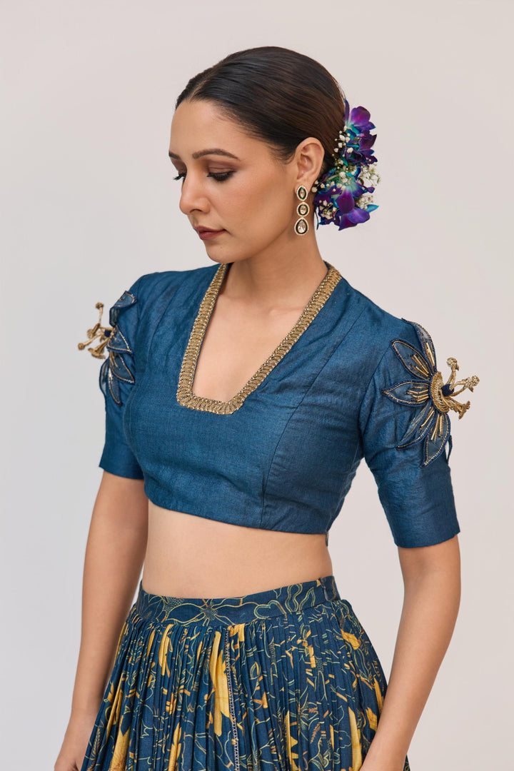 Krishna Kamal Lehnga Set With Dupatta Royal Blue