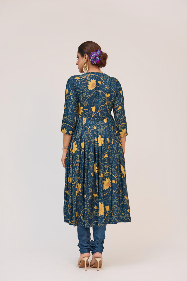 Krishna Kamal Anarkali Set With Dupatta Royal Blue