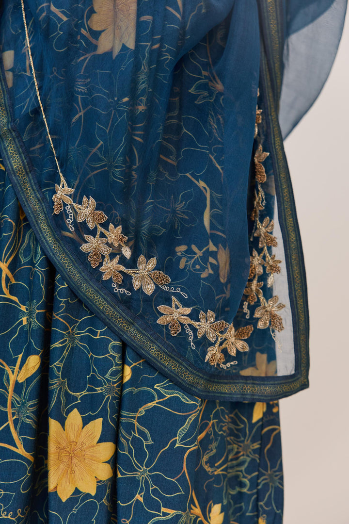 Krishna Kamal Anarkali Set With Dupatta Royal Blue