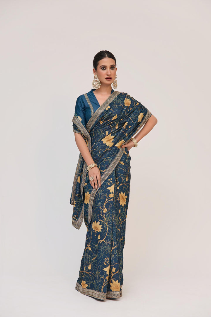 Krishna Kamal Saree With Blouse In Royal Blue