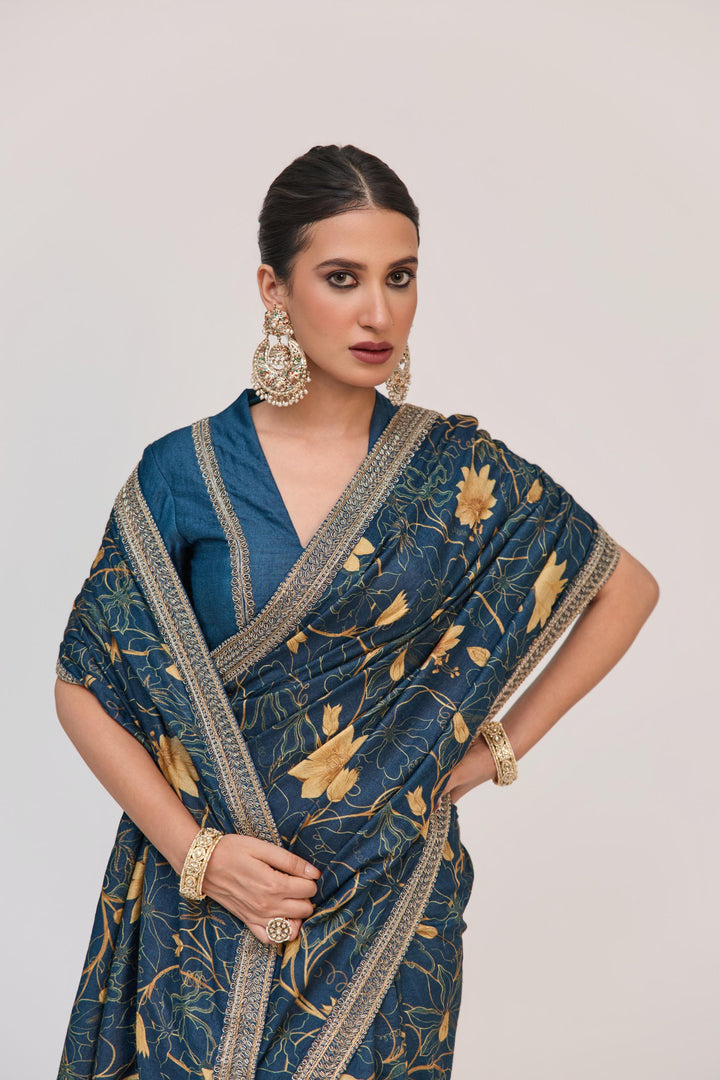 Krishna Kamal Saree With Blouse In Royal Blue