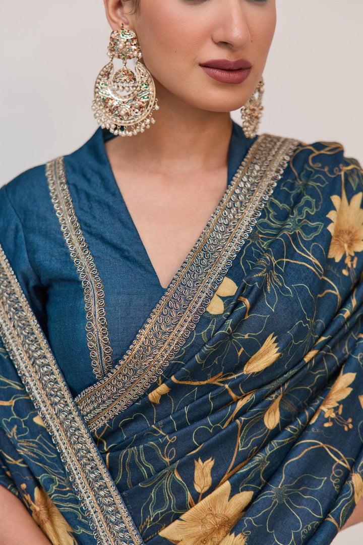 Krishna Kamal Saree With Blouse In Royal Blue