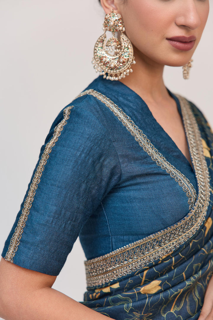 Krishna Kamal Saree With Blouse In Royal Blue